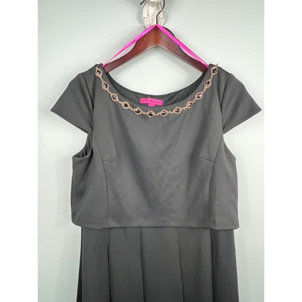 BETSEY JOHNSON Black Fit & Flare Party‎ Dress 14 Rhinestones Beaded Pleated - Picture 2 of 12